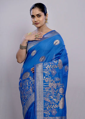 Blue Dupion Silk Saree With Blouse Piece - Indian Silk House Agencies