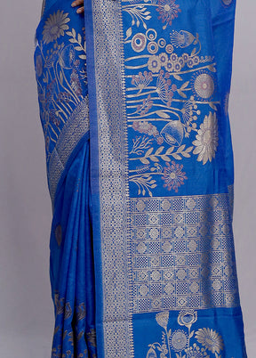 Blue Dupion Silk Saree With Blouse Piece - Indian Silk House Agencies