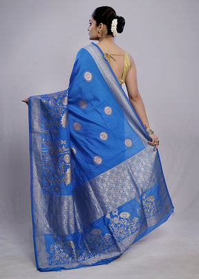 Blue Dupion Silk Saree With Blouse Piece - Indian Silk House Agencies