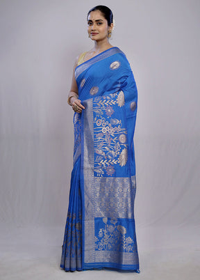 Blue Dupion Silk Saree With Blouse Piece - Indian Silk House Agencies