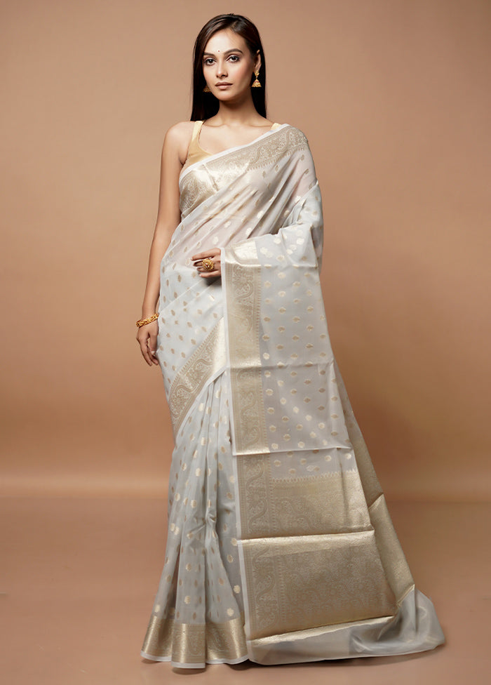 White Kora Silk Saree With Blouse Piece