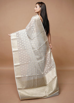 White Kora Silk Saree With Blouse Piece