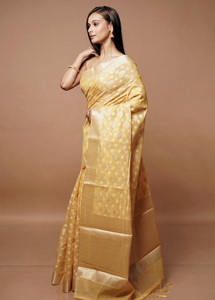 Yellow Kora Silk Saree With Blouse Piece