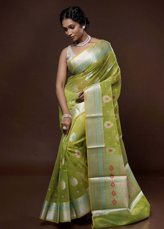 Green Kora Silk Saree With Blouse Piece - Indian Silk House Agencies