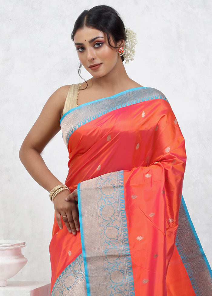 Orange Katan Pure Silk Saree With Blouse Piece