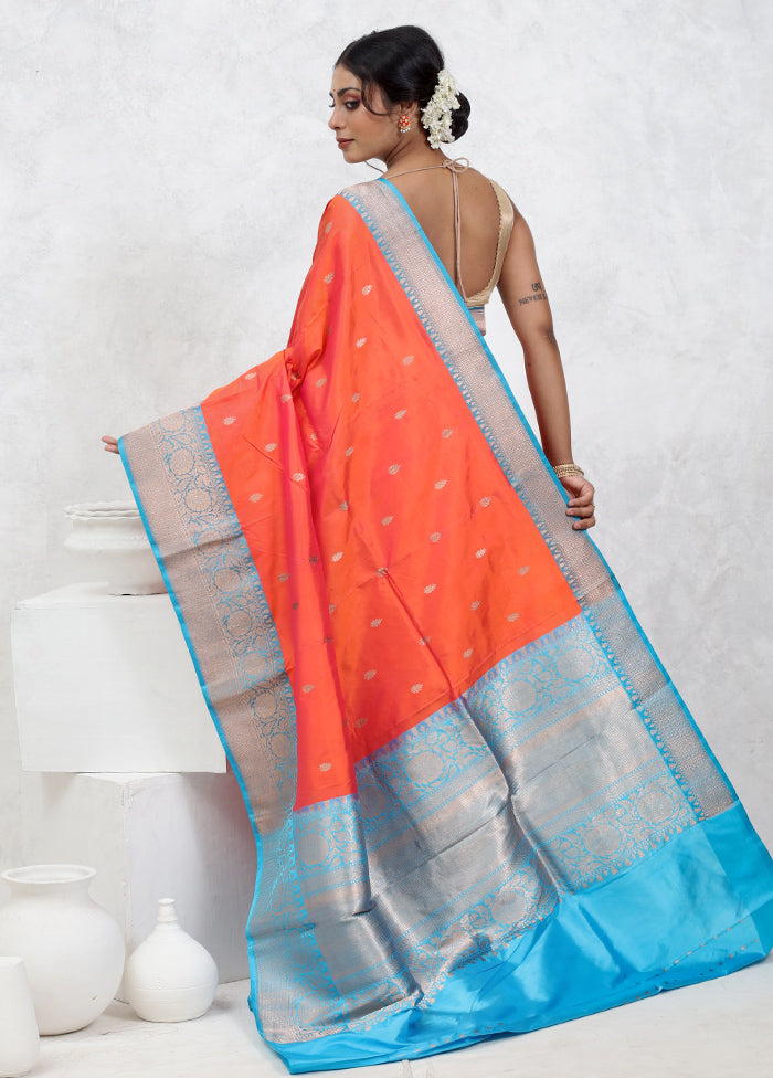 Orange Katan Pure Silk Saree With Blouse Piece - Indian Silk House Agencies