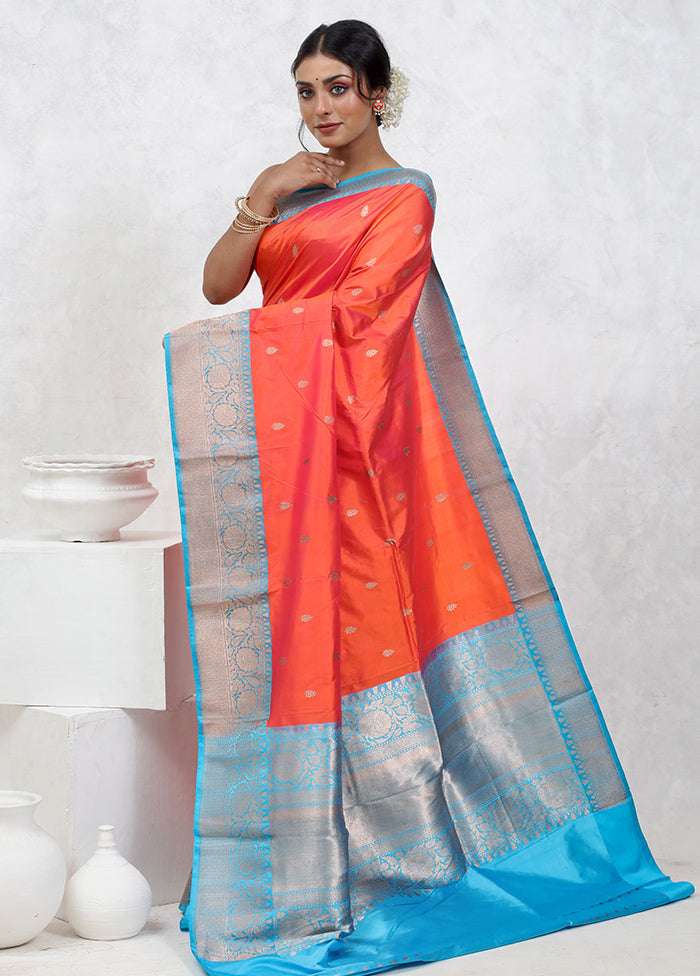 Orange Katan Pure Silk Saree With Blouse Piece - Indian Silk House Agencies