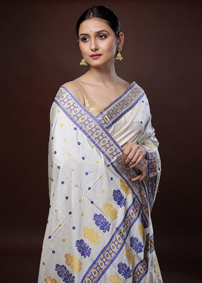 Cream Assam Pure Silk Saree With Blouse Piece - Indian Silk House Agencies