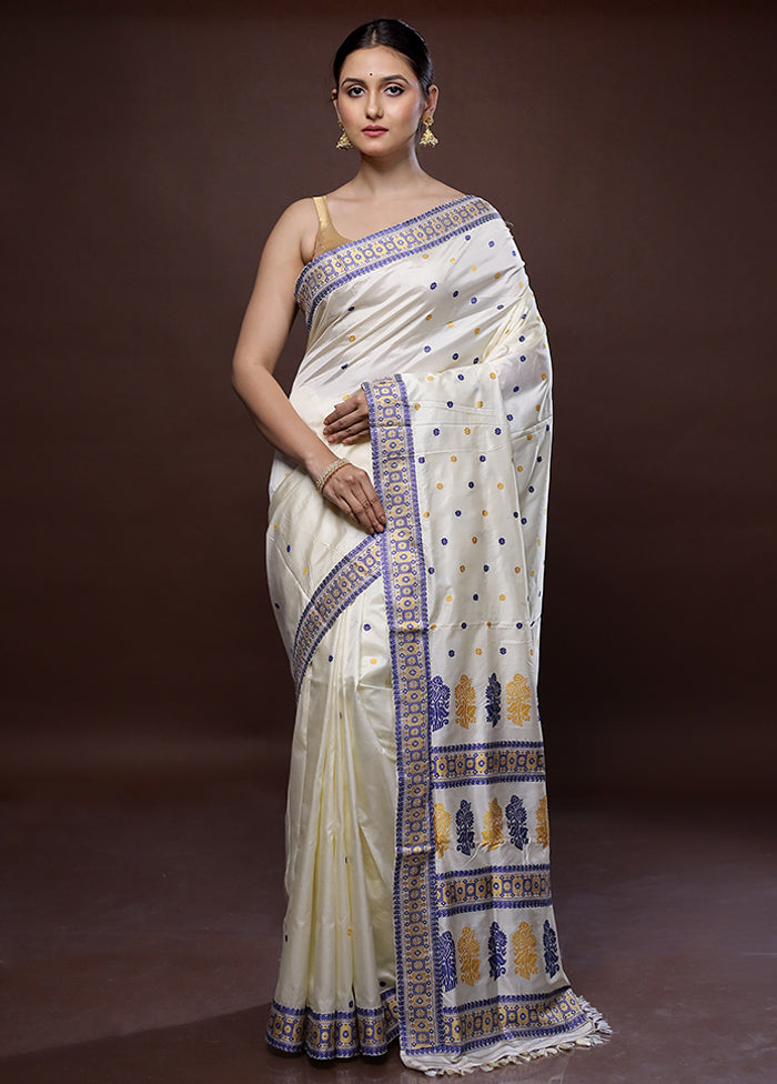 Cream Assam Pure Silk Saree With Blouse Piece - Indian Silk House Agencies