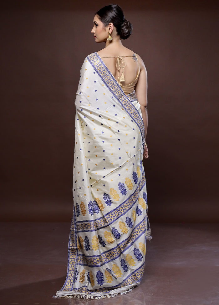 Cream Assam Pure Silk Saree With Blouse Piece - Indian Silk House Agencies