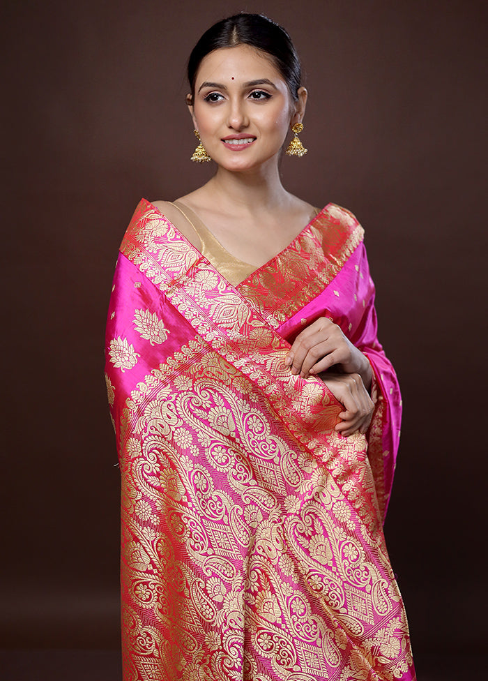 Pink Assam Pure Silk Saree With Blouse Piece - Indian Silk House Agencies