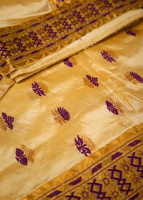 Cream Assam Pure Silk Saree With Blouse Piece - Indian Silk House Agencies