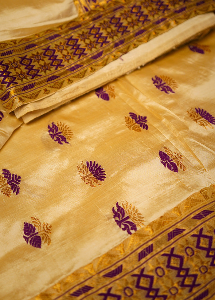 Cream Assam Pure Silk Saree With Blouse Piece - Indian Silk House Agencies