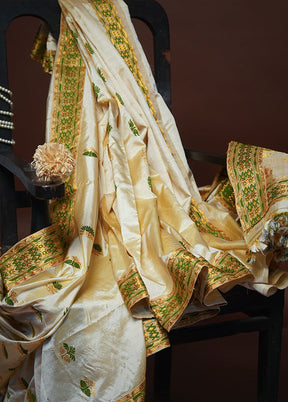 Cream Assam Pure Silk Saree With Blouse Piece - Indian Silk House Agencies