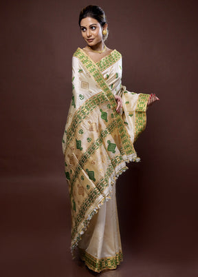 Cream Assam Pure Silk Saree With Blouse Piece - Indian Silk House Agencies