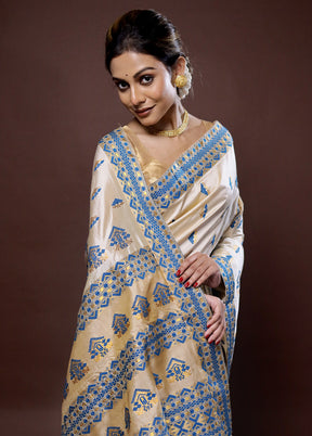 Cream Assam Pure Silk Saree With Blouse Piece - Indian Silk House Agencies