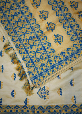 Cream Assam Pure Silk Saree With Blouse Piece - Indian Silk House Agencies