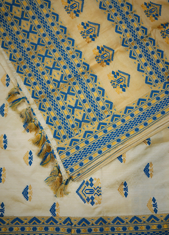 Cream Assam Pure Silk Saree With Blouse Piece - Indian Silk House Agencies