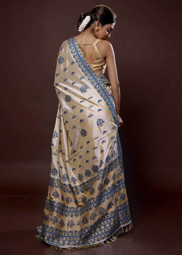 Cream Assam Pure Silk Saree With Blouse Piece - Indian Silk House Agencies