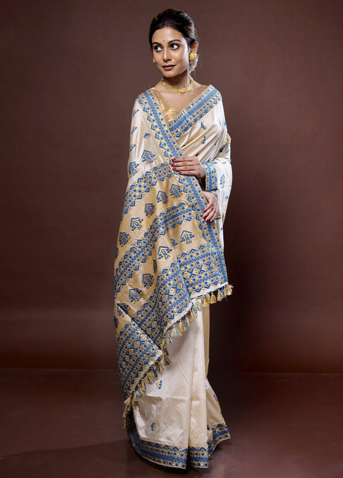 Cream Assam Pure Silk Saree With Blouse Piece - Indian Silk House Agencies