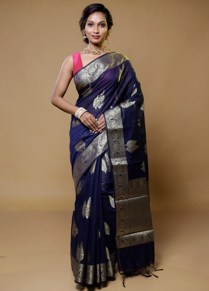 Blue Cotton Saree With Blouse Piece