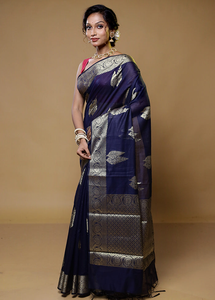 Blue Cotton Saree With Blouse Piece