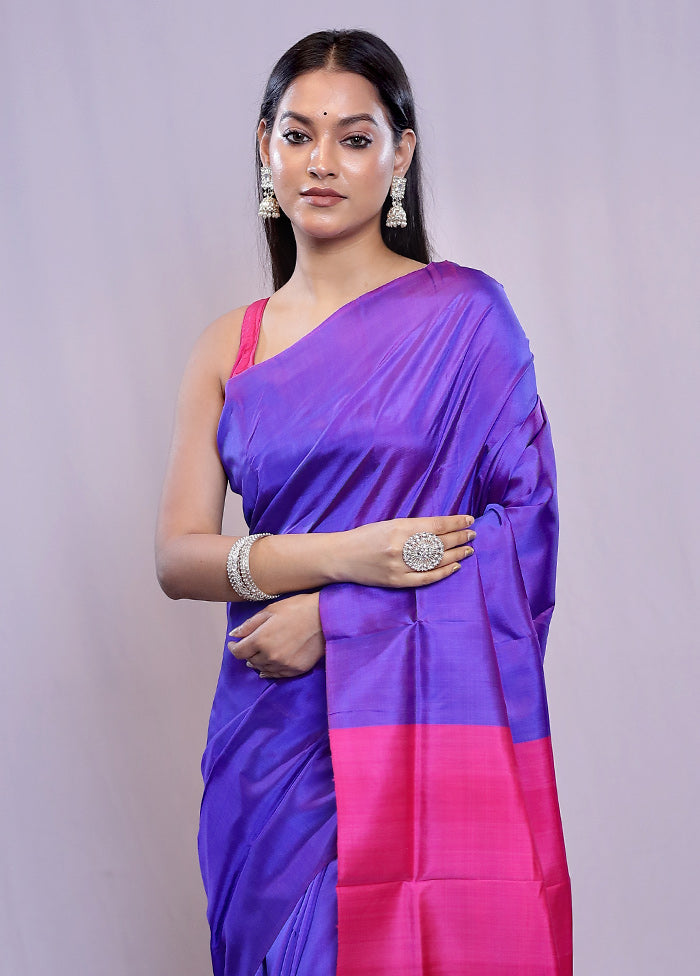 Purple Katan Silk Saree With Blouse Piece - Indian Silk House Agencies