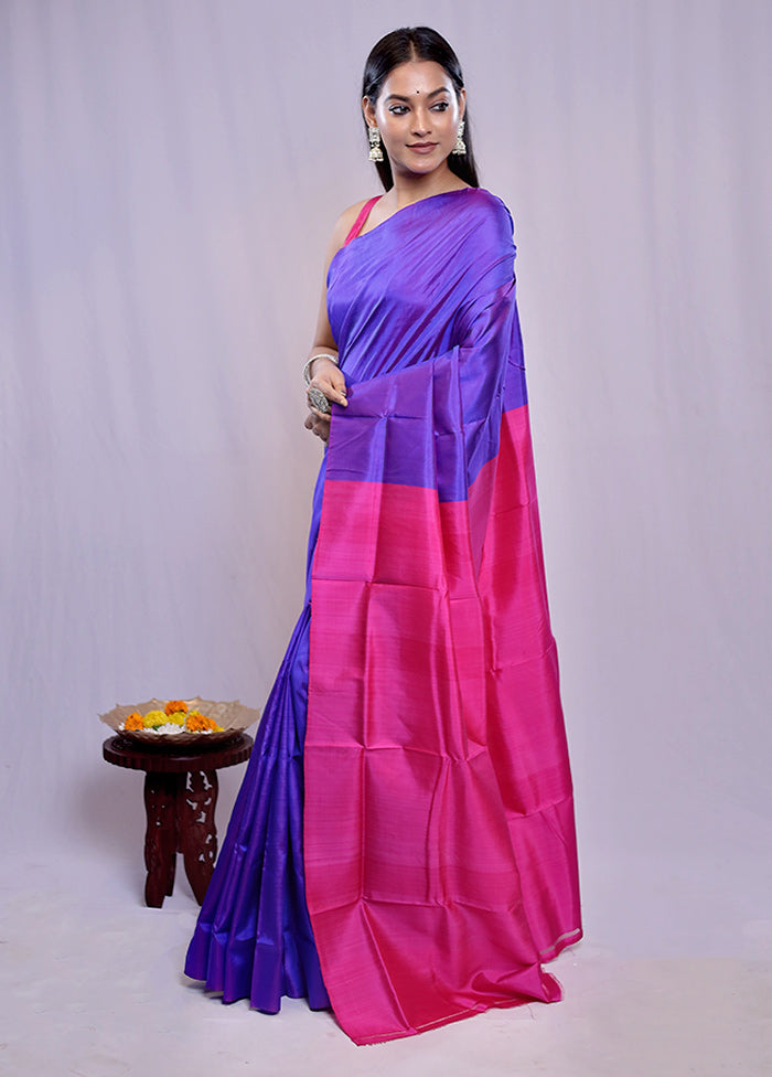 Purple Katan Silk Saree With Blouse Piece - Indian Silk House Agencies