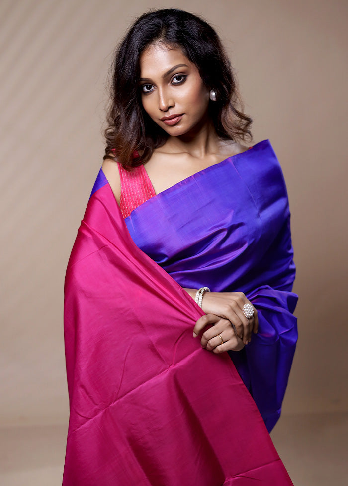 Blue Katan Silk Saree Without Blouse Piece - Indian Silk House Agencies