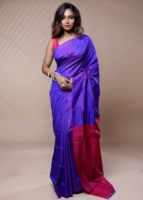 Blue Katan Silk Saree Without Blouse Piece - Indian Silk House Agencies