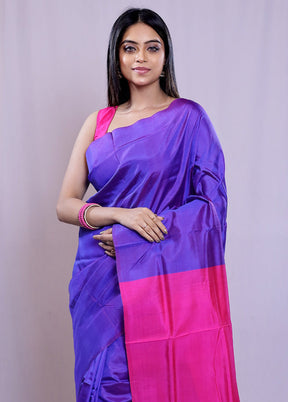 Purple Katan Silk Saree With Blouse Piece - Indian Silk House Agencies