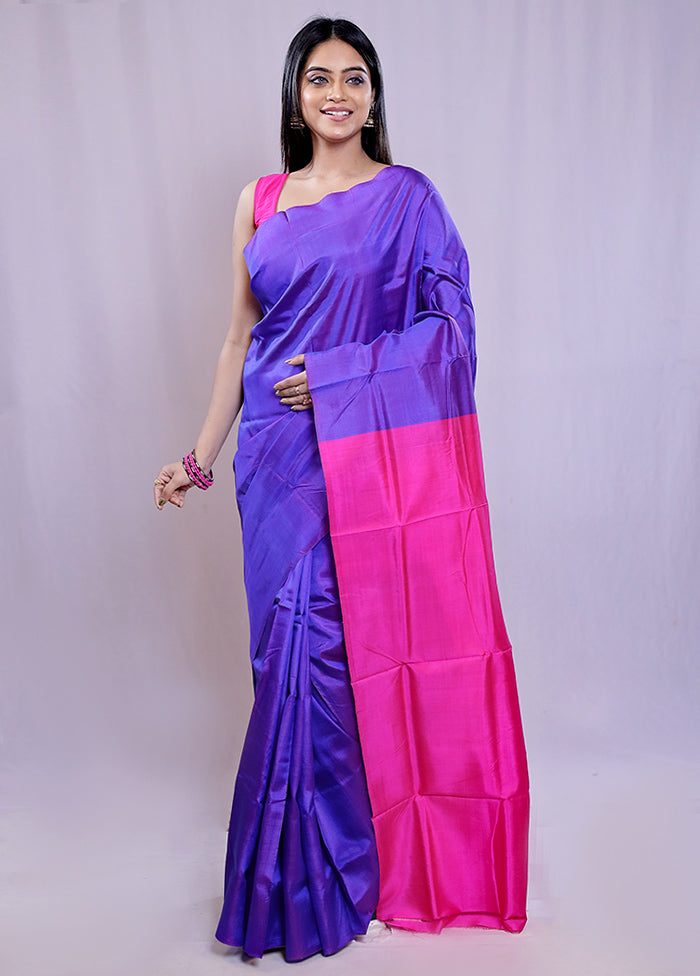 Purple Katan Silk Saree With Blouse Piece - Indian Silk House Agencies