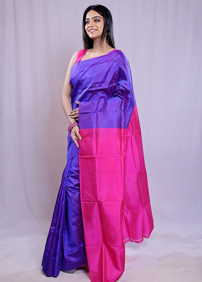 Purple Katan Silk Saree With Blouse Piece - Indian Silk House Agencies