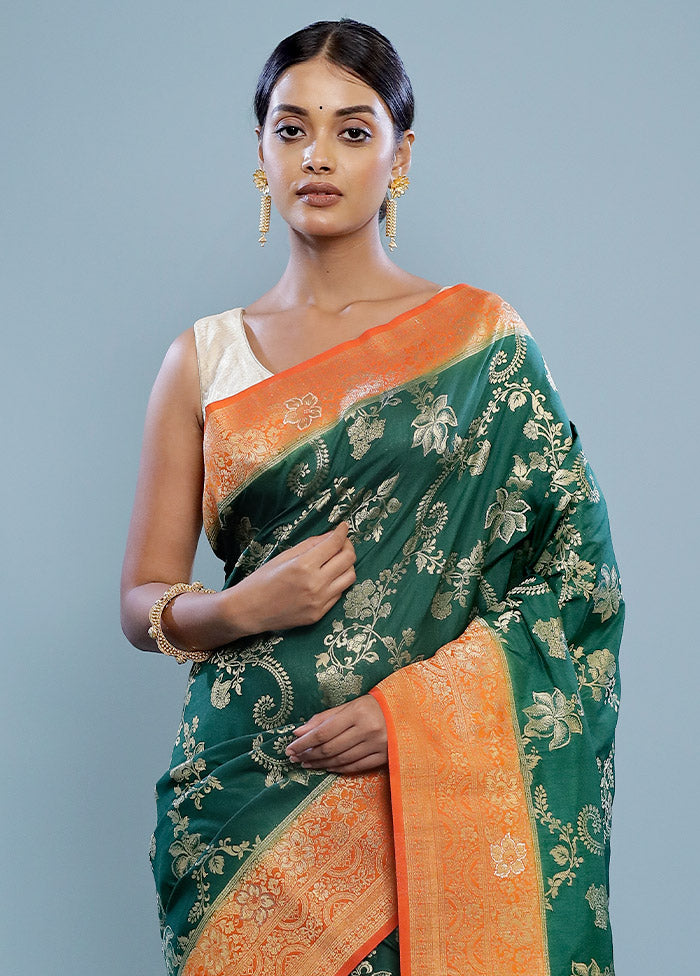 Green Dupion Silk Saree With Blouse Piece - Indian Silk House Agencies