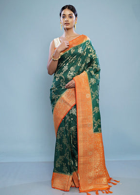 Green Dupion Silk Saree With Blouse Piece - Indian Silk House Agencies