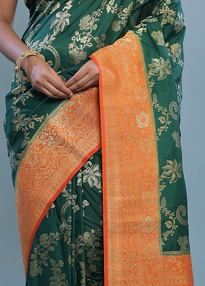 Green Dupion Silk Saree With Blouse Piece - Indian Silk House Agencies