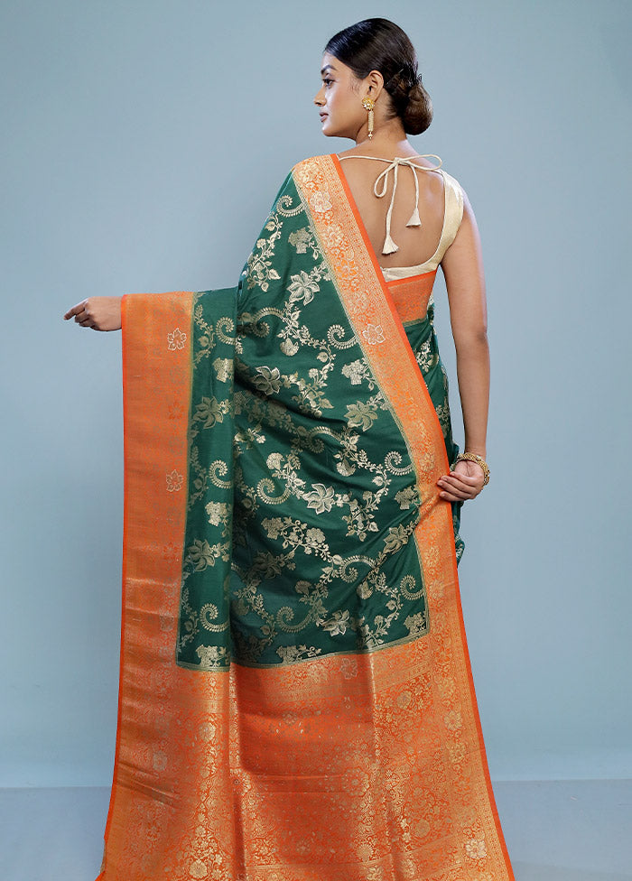 Green Dupion Silk Saree With Blouse Piece - Indian Silk House Agencies