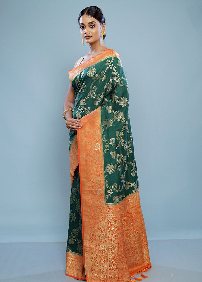 Green Dupion Silk Saree With Blouse Piece - Indian Silk House Agencies