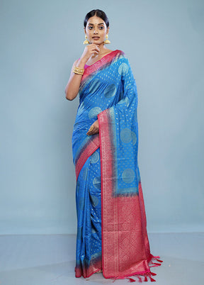 Blue Dupion Silk Saree With Blouse Piece - Indian Silk House Agencies