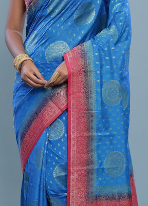 Blue Dupion Silk Saree With Blouse Piece - Indian Silk House Agencies