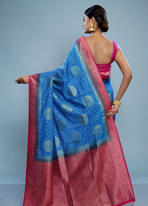 Blue Dupion Silk Saree With Blouse Piece - Indian Silk House Agencies