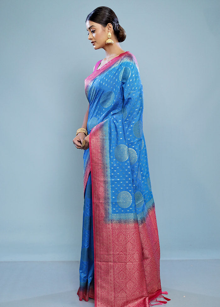 Blue Dupion Silk Saree With Blouse Piece - Indian Silk House Agencies