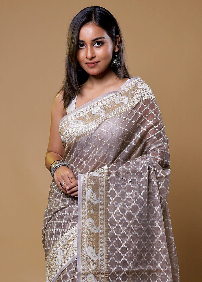 Grey Kora Silk Saree With Blouse Piece