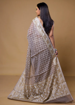 Grey Kora Silk Saree With Blouse Piece