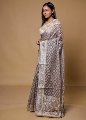 Grey Kora Silk Saree With Blouse Piece