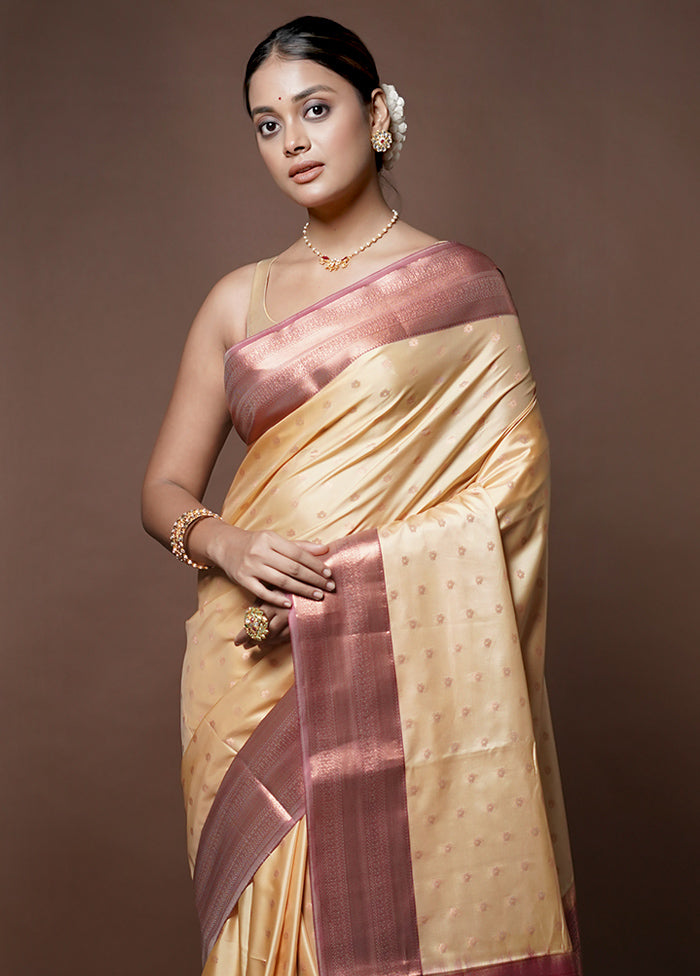 Cream Dupion Silk Saree With Blouse Piece