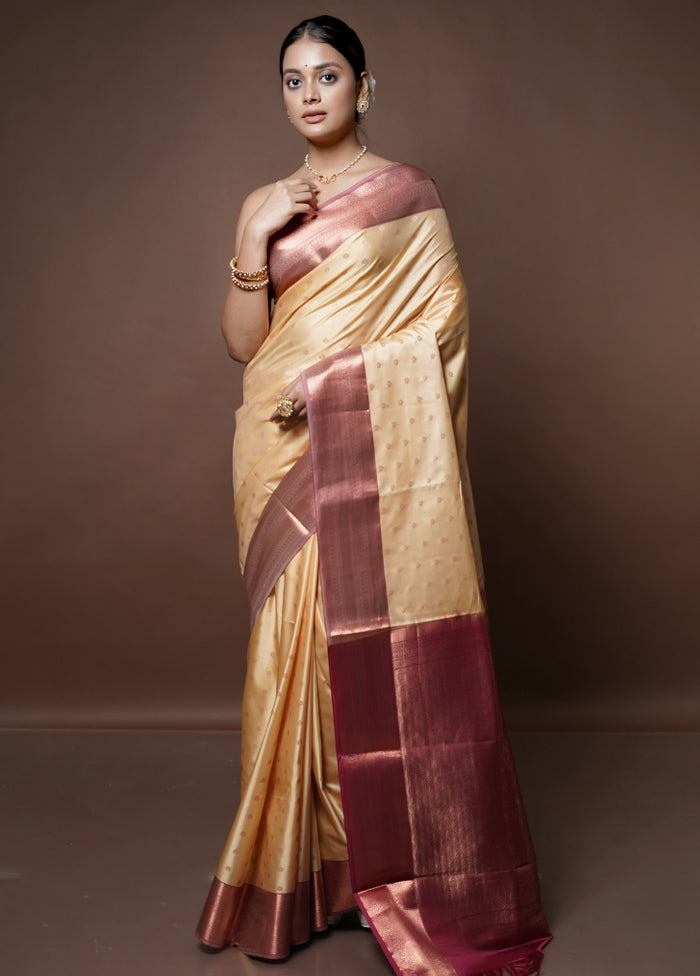 Cream Dupion Silk Saree With Blouse Piece