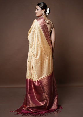 Cream Dupion Silk Saree With Blouse Piece