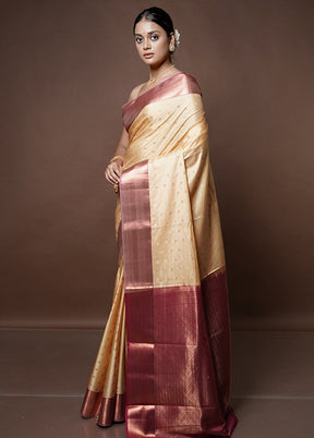 Cream Dupion Silk Saree With Blouse Piece