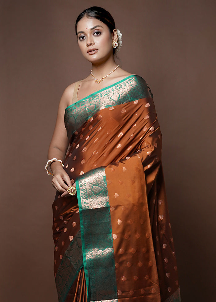 Brown Dupion Silk Saree With Blouse Piece